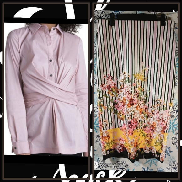 LS Button Down Stretch Faux WrapBlouse Blush Kenneth Cole New York Rose Petal - Picture 6 of 16